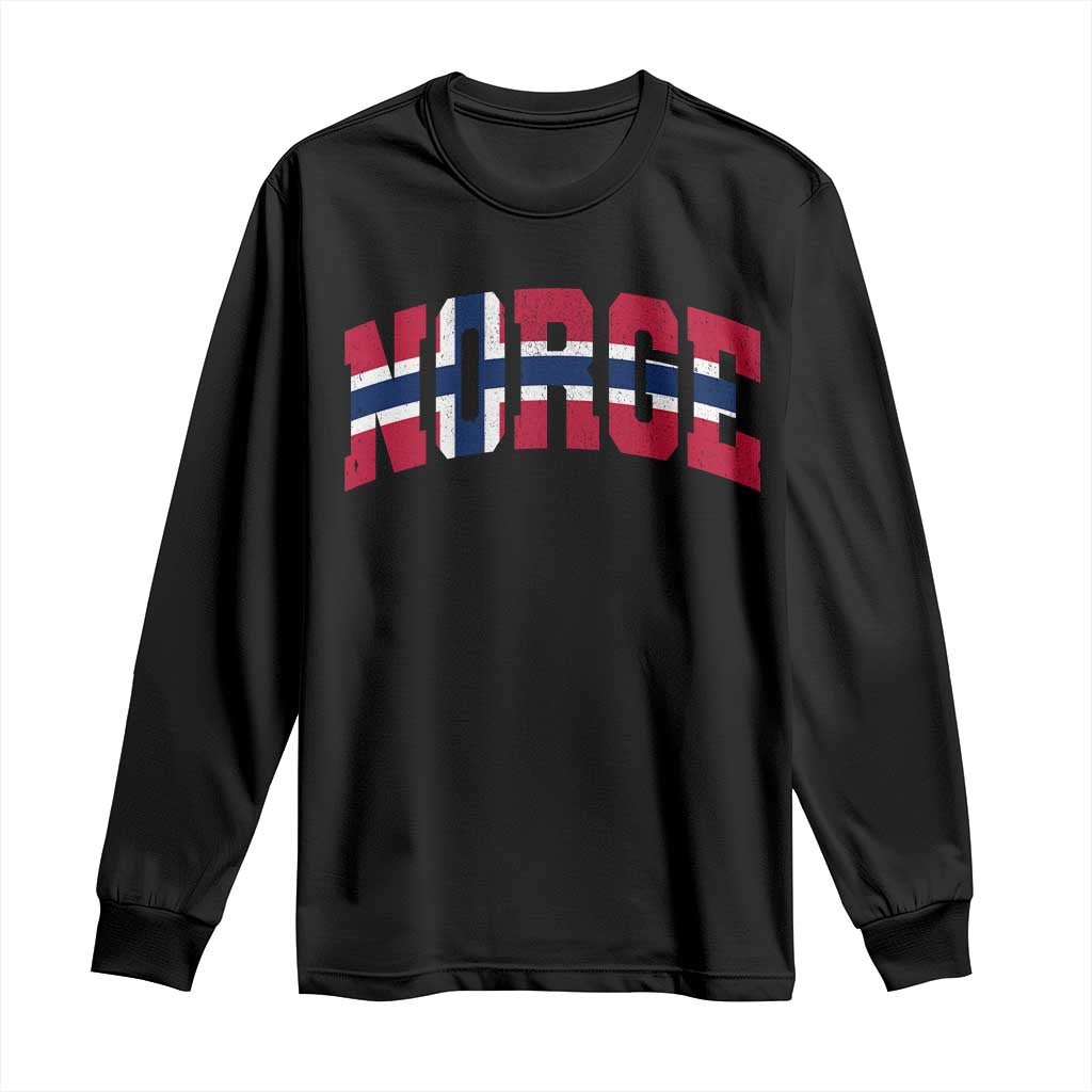 Norge Flag Long Sleeve Shirt Varsity Lettering Vintage Distressed Norway Norwegian Pride Scandinavian TS10 Black Print Your Wear