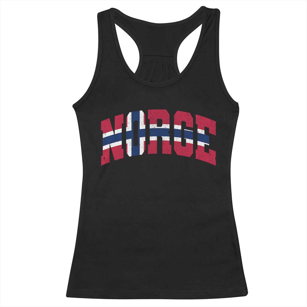 Norge Flag Racerback Tank Top Varsity Lettering Vintage Distressed Norway Norwegian Pride Scandinavian TS10 Black Print Your Wear