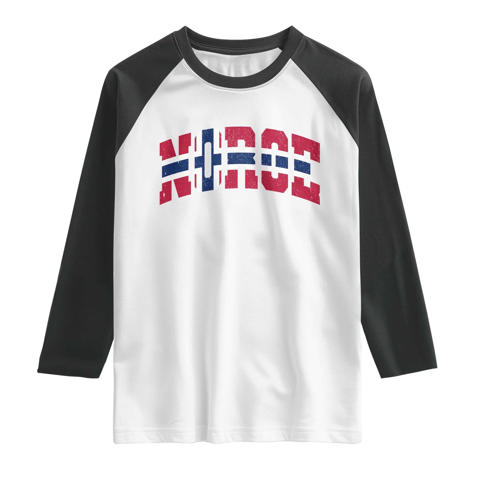 Norge Flag Raglan Shirt Varsity Lettering Vintage Distressed Norway Norwegian Pride Scandinavian TS10 White Black Print Your Wear