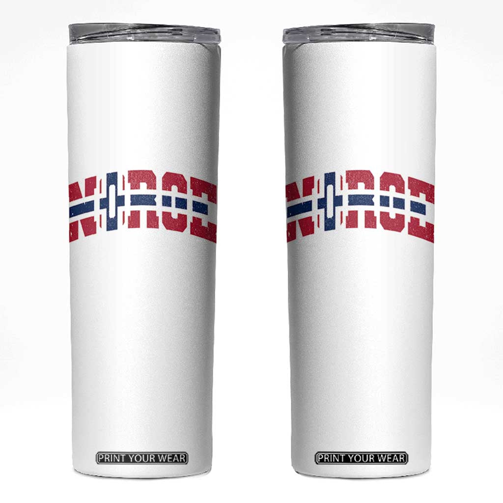 Norge Flag Skinny Tumbler Varsity Lettering Vintage Distressed Norway Norwegian Pride Scandinavian TS10 White Print Your Wear