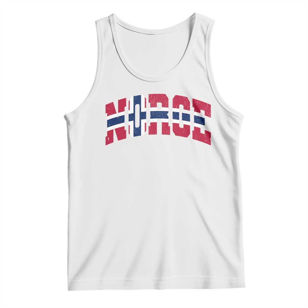 Norge Flag Tank Top Varsity Lettering Vintage Distressed Norway Norwegian Pride Scandinavian TS10 White Print Your Wear