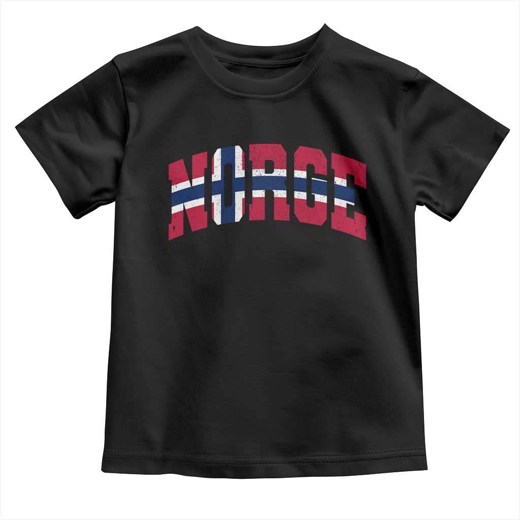 Norge Flag Toddler T Shirt Varsity Lettering Vintage Distressed Norway Norwegian Pride Scandinavian TS10 Black Print Your Wear