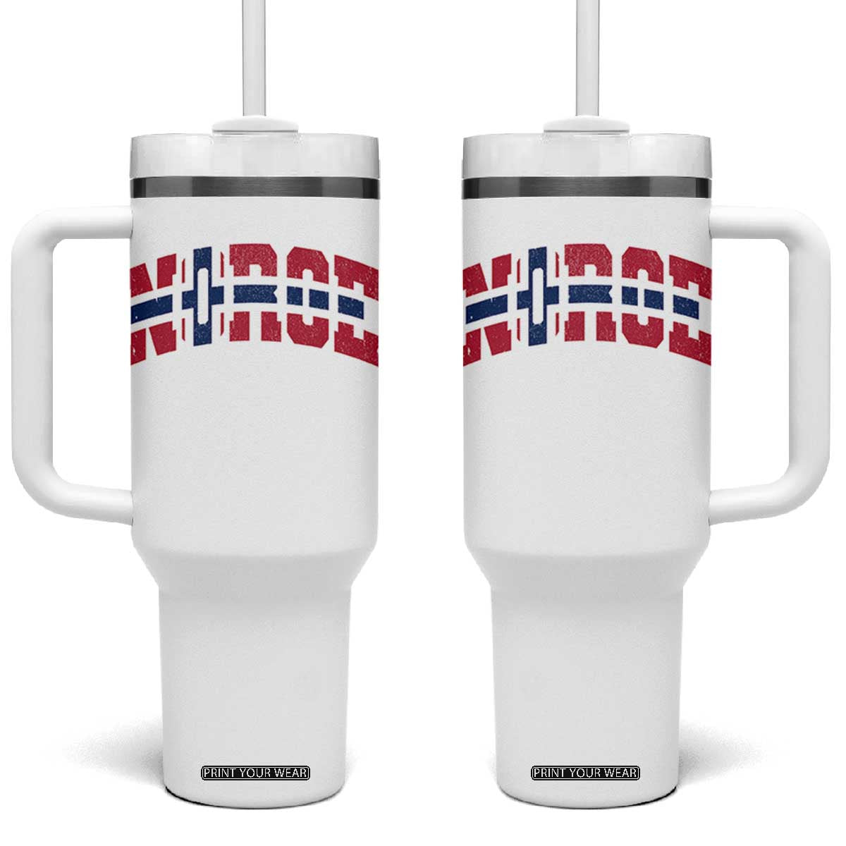 Norge Flag Tumbler With Handle Varsity Lettering Vintage Distressed Norway Norwegian Pride Scandinavian TS10 One Size: 40 oz White Print Your Wear