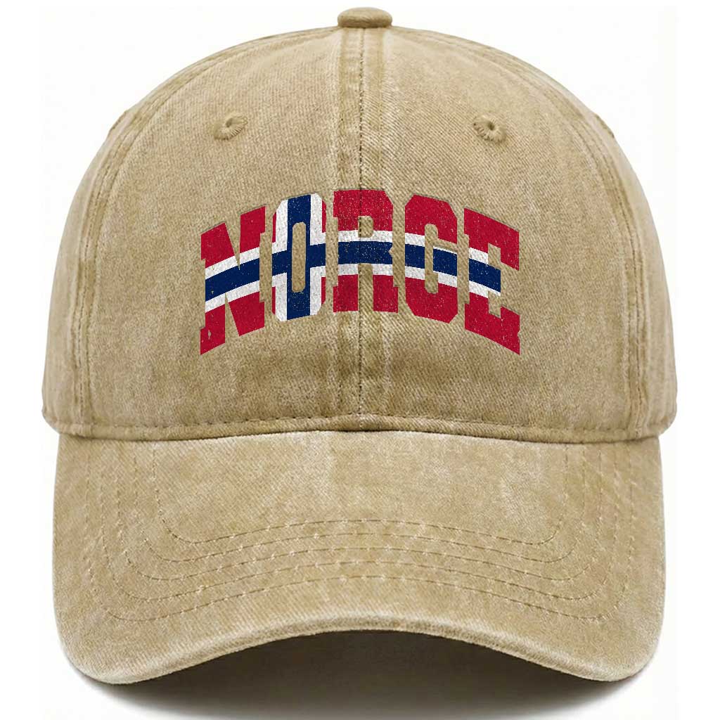 Norge Flag Washed Cotton Baseball Cap Varsity Lettering Vintage Distressed Norway Norwegian Pride Scandinavian TS10 Print Your Wear