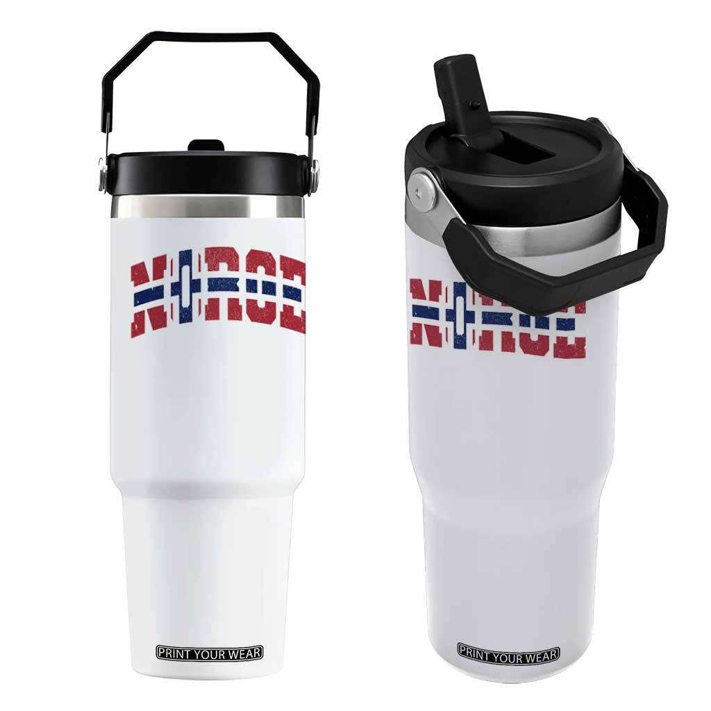 Norge Flag Flip Straw Tumbler Varsity Lettering Vintage Distressed Norway Norwegian Pride Scandinavian TS10 One Size: 30 oz White Print Your Wear