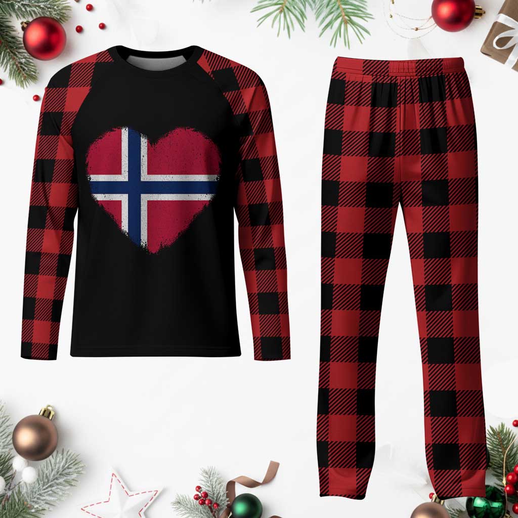 Norway Flag Heart Plaid Pajama Set Vintage Distressed Norge Norwegian Pride Patriotic Scandinavian Love Graphic TS10 Buffalo Plaid Print Your Wear