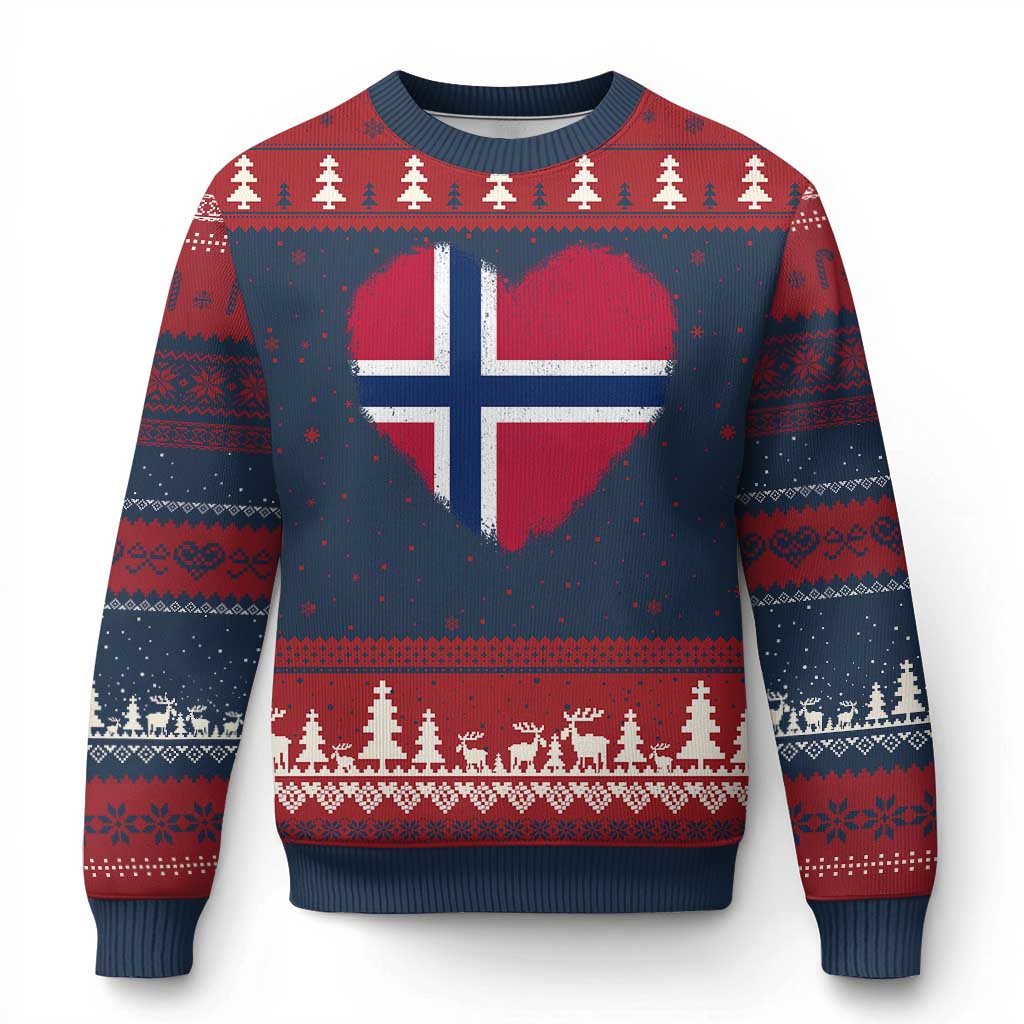Norway Flag Heart Ugly Christmas Sweater Vintage Distressed Norge Norwegian Pride Patriotic Scandinavian Love Graphic TS10 Navy Red Print Your Wear