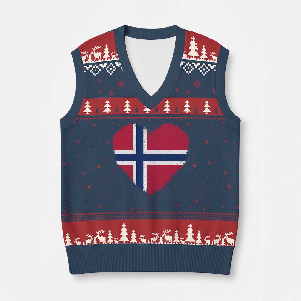 Norway Flag Heart V-Neck Knit Sweater Vest Vintage Distressed Norge Norwegian Pride Patriotic Scandinavian Love Graphic TS10 Navy Red Print Your Wear
