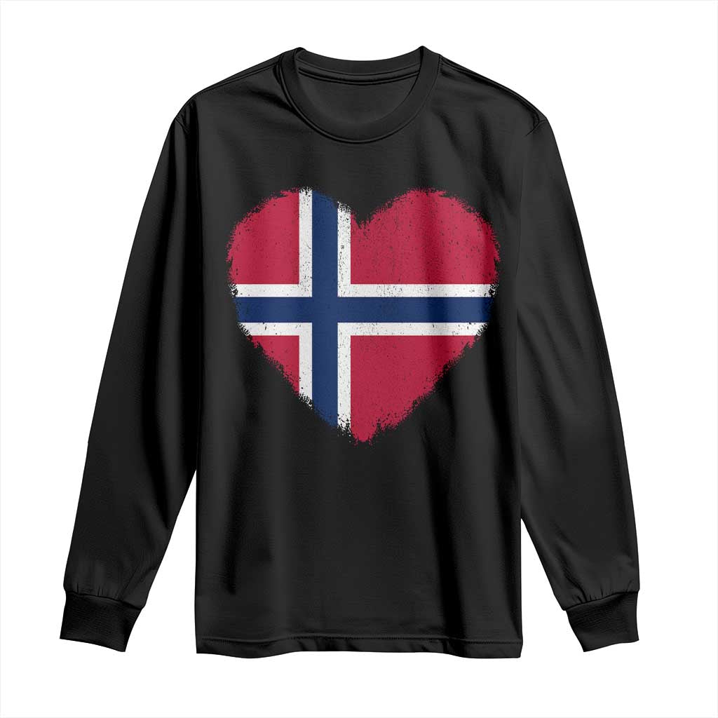 Norway Flag Heart Long Sleeve Shirt Vintage Distressed Norge Norwegian Pride Patriotic Scandinavian Love Graphic TS10 Black Print Your Wear