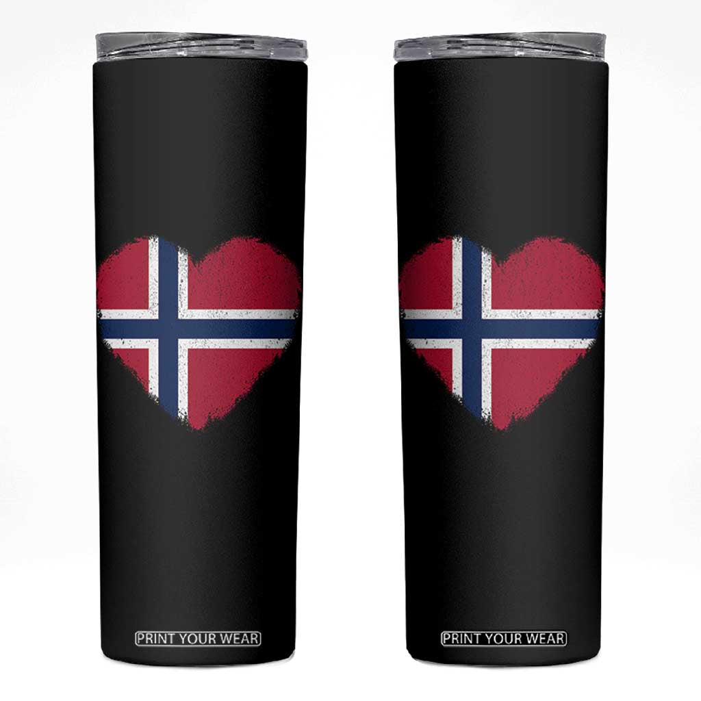 Norway Flag Heart Skinny Tumbler Vintage Distressed Norge Norwegian Pride Patriotic Scandinavian Love Graphic TS10 Black Print Your Wear