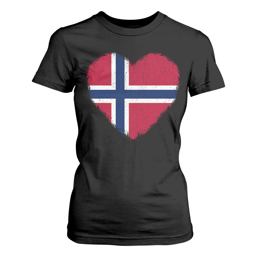 Norway Flag Heart T Shirt For Women Vintage Distressed Norge Norwegian Pride Patriotic Scandinavian Love Graphic TS10 Black Print Your Wear