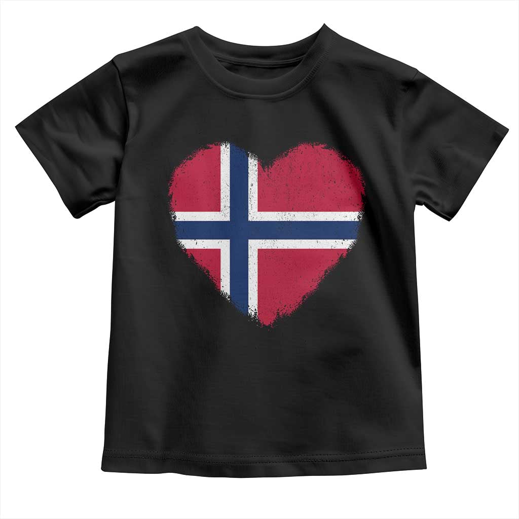 Norway Flag Heart Toddler T Shirt Vintage Distressed Norge Norwegian Pride Patriotic Scandinavian Love Graphic TS10 Black Print Your Wear