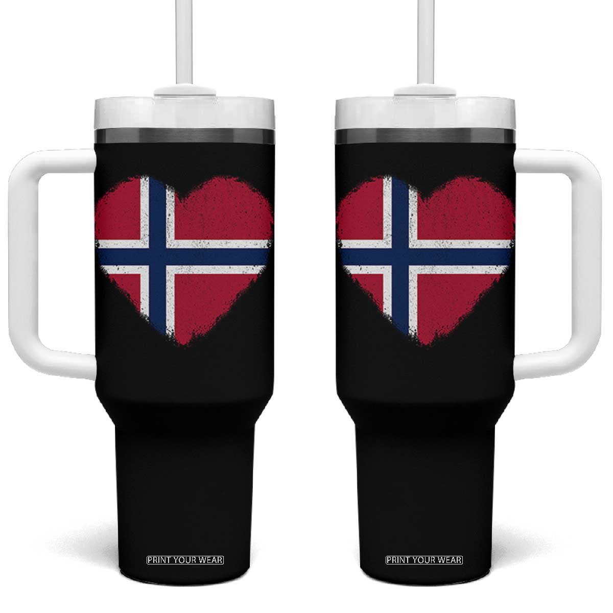 Norway Flag Heart Tumbler With Handle Vintage Distressed Norge Norwegian Pride Patriotic Scandinavian Love Graphic TS10 One Size: 40 oz Black Print Your Wear