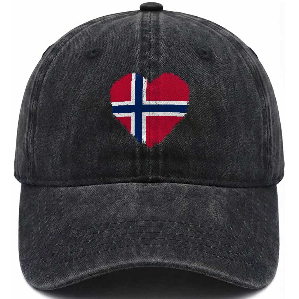 Norway Flag Heart Washed Cotton Baseball Cap Vintage Distressed Norge Norwegian Pride Patriotic Scandinavian Love Graphic TS10 Print Your Wear