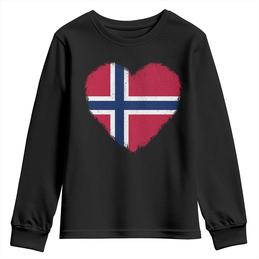 Norway Flag Heart Youth Sweatshirt Vintage Distressed Norge Norwegian Pride Patriotic Scandinavian Love Graphic TS10 Black Print Your Wear