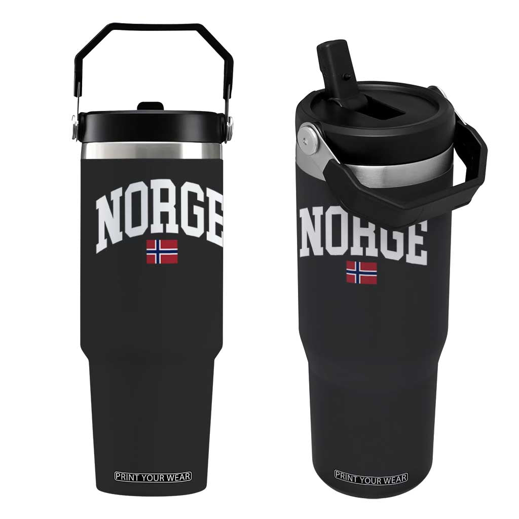 Norge Norway Flag Flip Straw Tumbler Retro Varsity Lettering Norwegian Pride Scandinavian Heritage Graphic TS10 One Size: 30 oz Black Print Your Wear