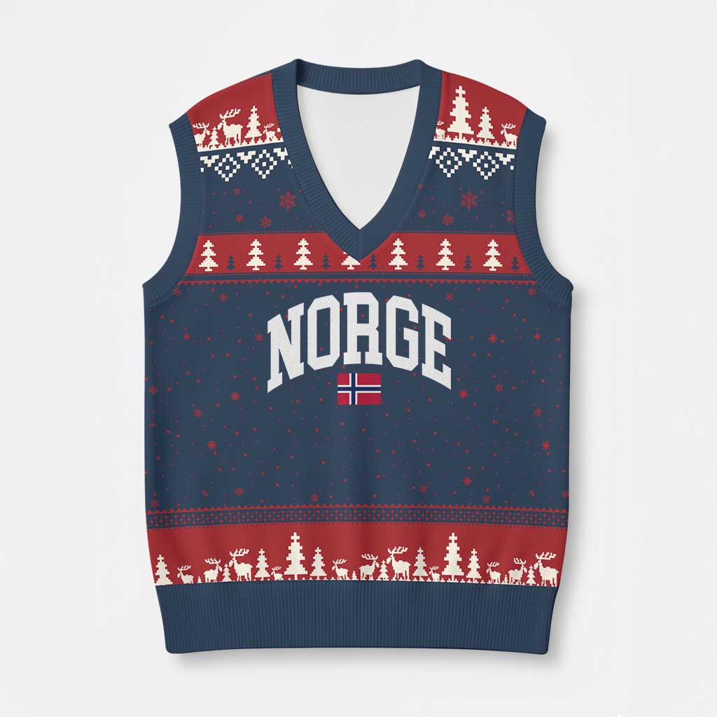 Norge Norway Flag V-Neck Knit Sweater Vest Retro Varsity Lettering Norwegian Pride Scandinavian Heritage Graphic TS10 Navy Red Print Your Wear