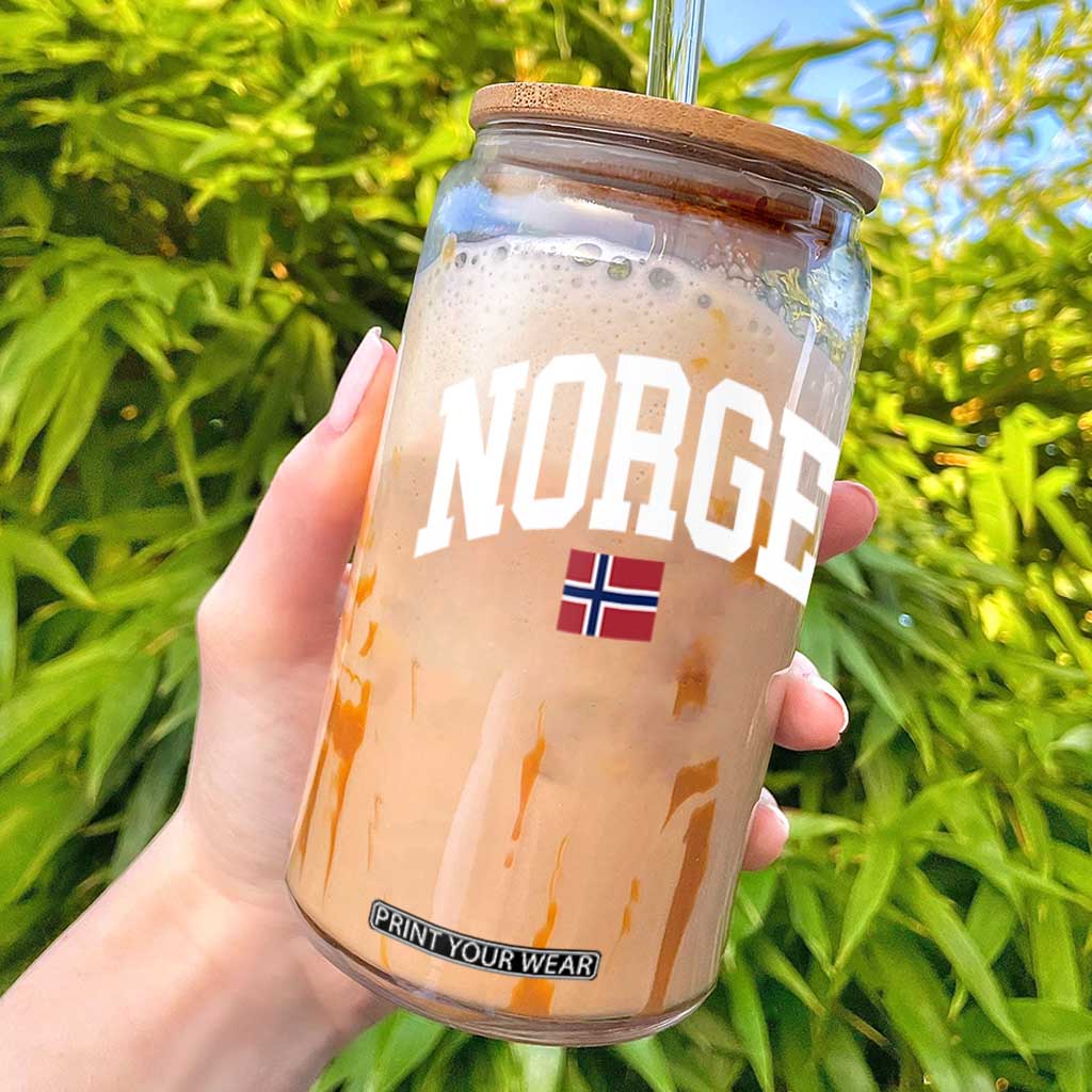 Norge Norway Flag Glass Can Retro Varsity Lettering Norwegian Pride Scandinavian Heritage Graphic TS10 Black Print Your Wear