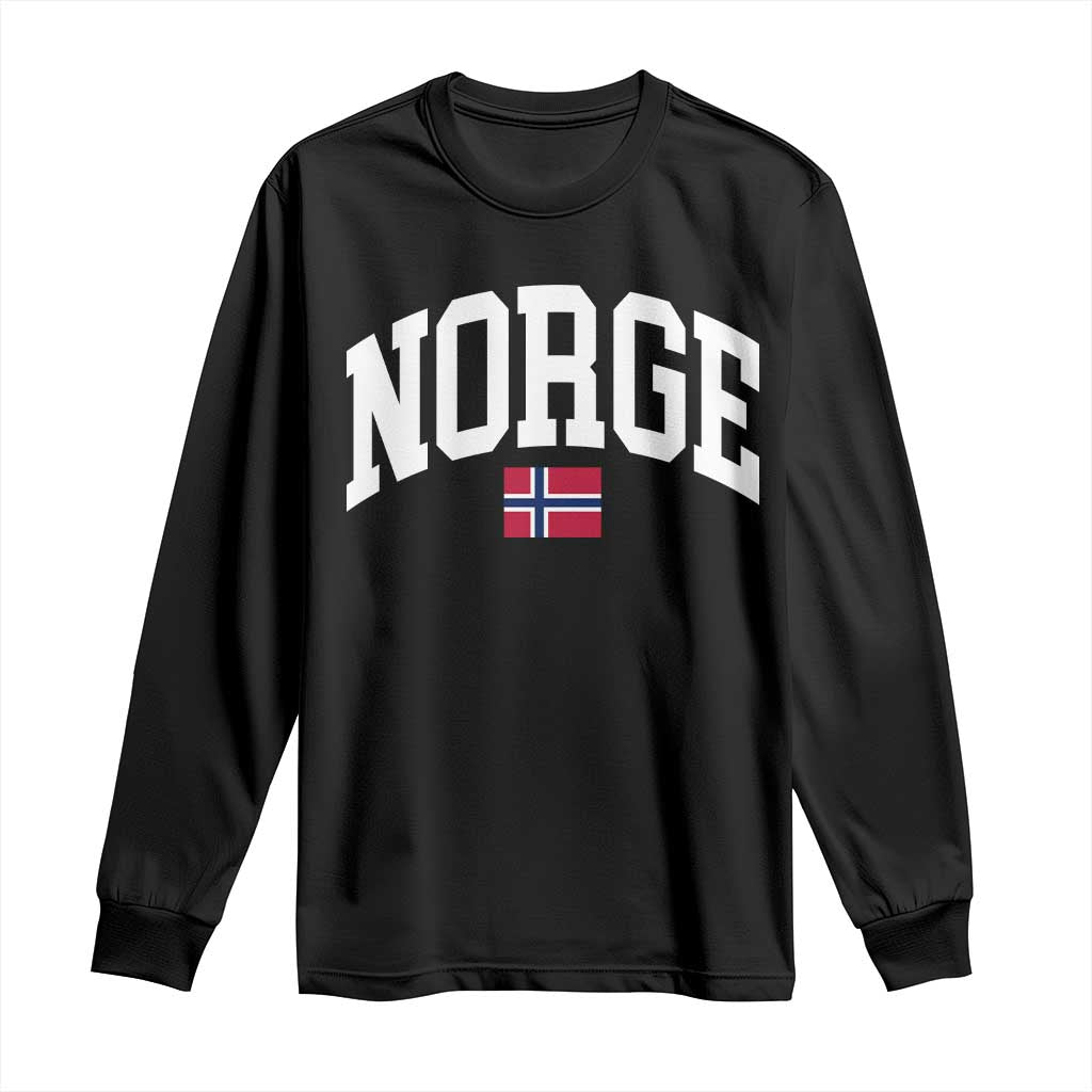 Norge Norway Flag Long Sleeve Shirt Retro Varsity Lettering Norwegian Pride Scandinavian Heritage Graphic TS10 Black Print Your Wear