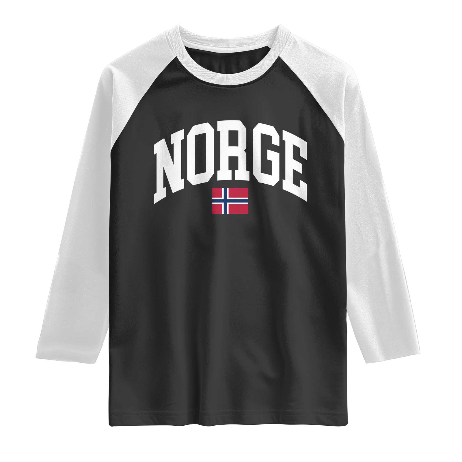 Norge Norway Flag Raglan Shirt Retro Varsity Lettering Norwegian Pride Scandinavian Heritage Graphic TS10 Black White Print Your Wear