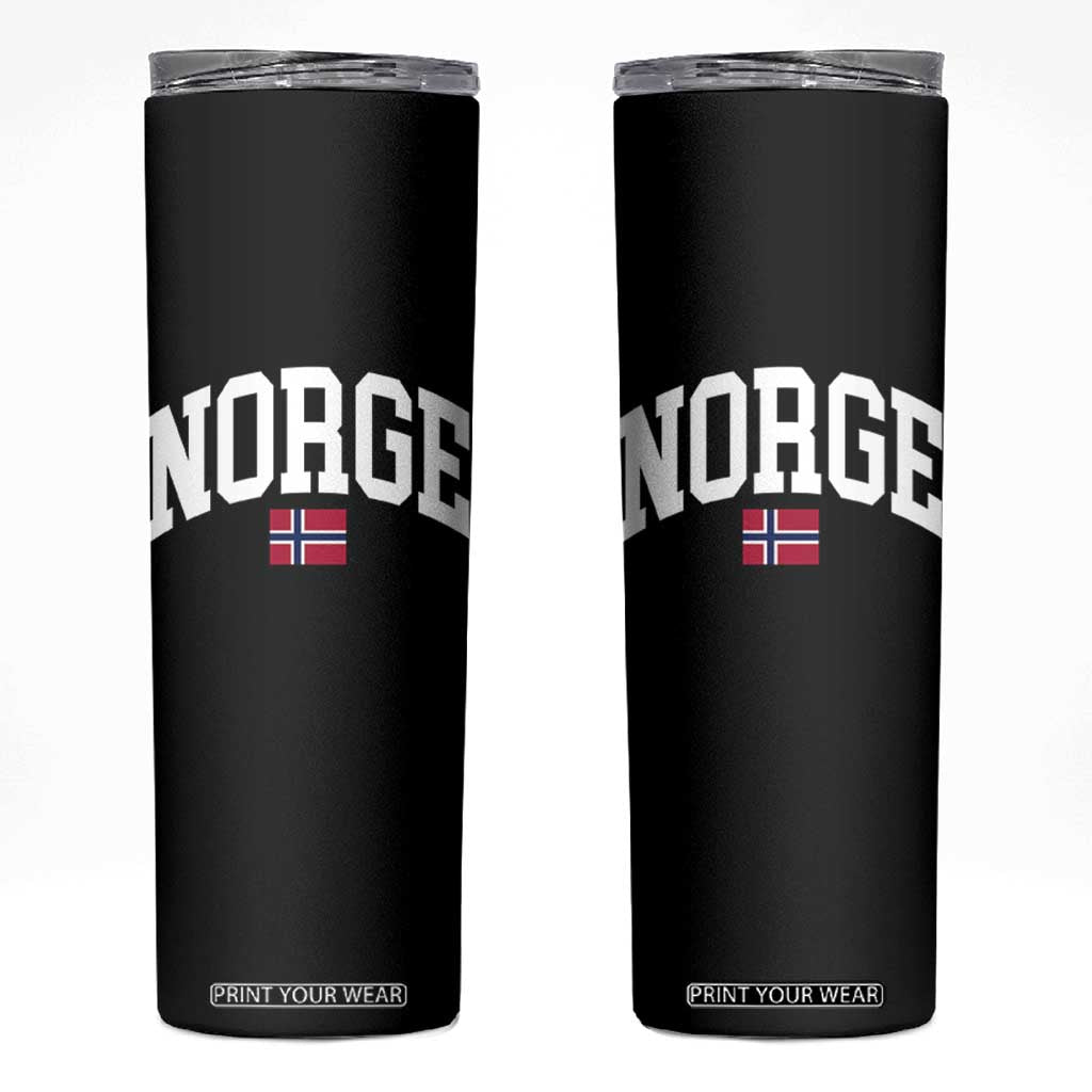 Norge Norway Flag Skinny Tumbler Retro Varsity Lettering Norwegian Pride Scandinavian Heritage Graphic TS10 Black Print Your Wear