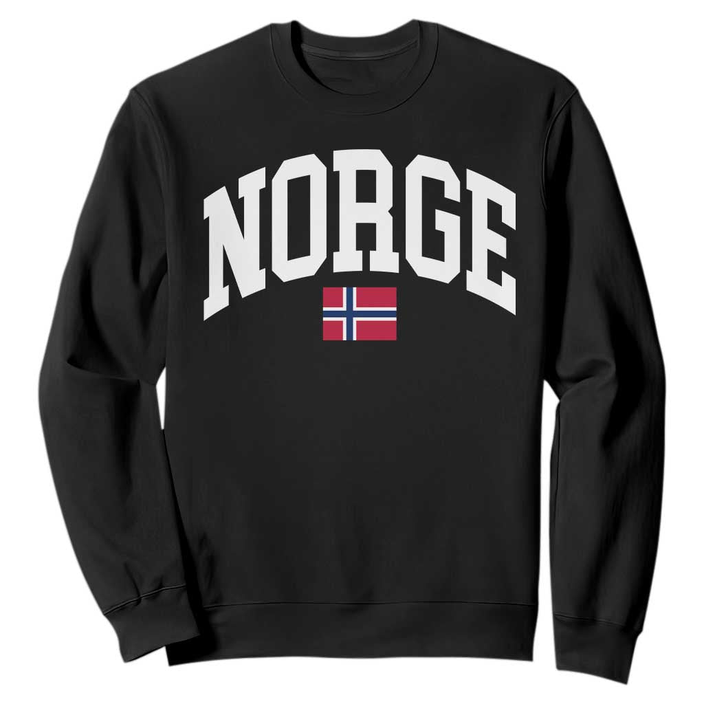 Norge Norway Flag Sweatshirt Retro Varsity Lettering Norwegian Pride Scandinavian Heritage Graphic TS10 Black Print Your Wear
