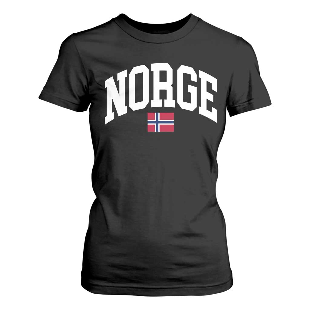 Norge Norway Flag T Shirt For Women Retro Varsity Lettering Norwegian Pride Scandinavian Heritage Graphic TS10 Black Print Your Wear