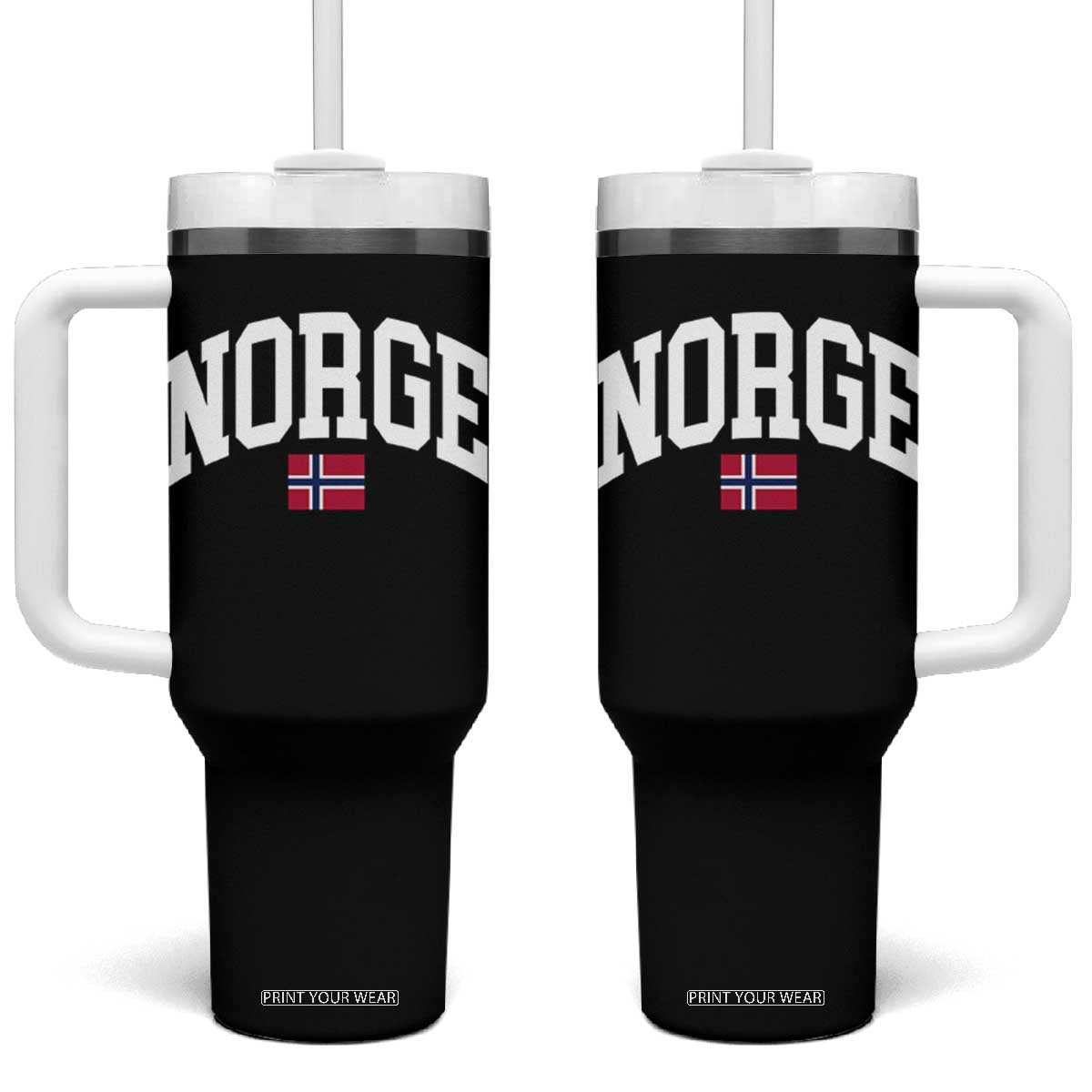 Norge Norway Flag Tumbler With Handle Retro Varsity Lettering Norwegian Pride Scandinavian Heritage Graphic TS10 One Size: 40 oz Black Print Your Wear