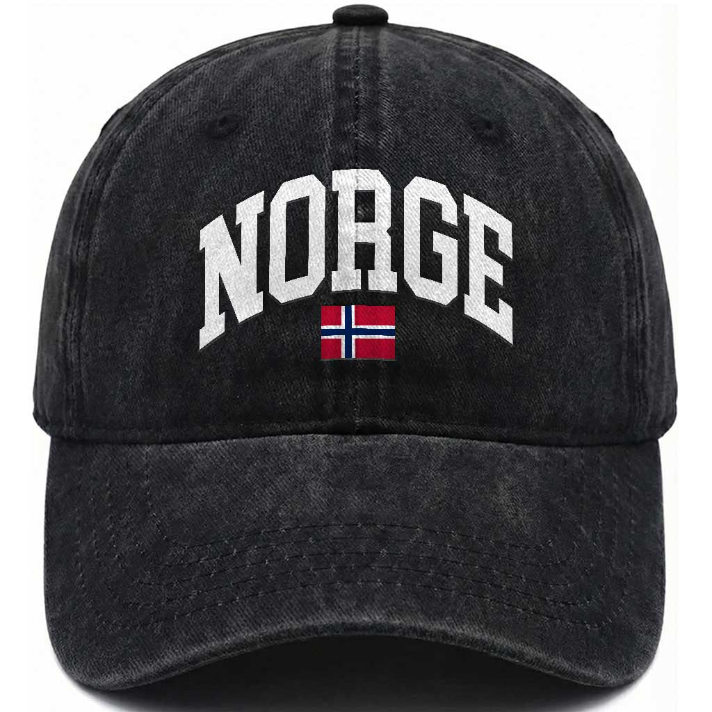 Norge Norway Flag Washed Cotton Baseball Cap Retro Varsity Lettering Norwegian Pride Scandinavian Heritage Graphic TS10 Print Your Wear