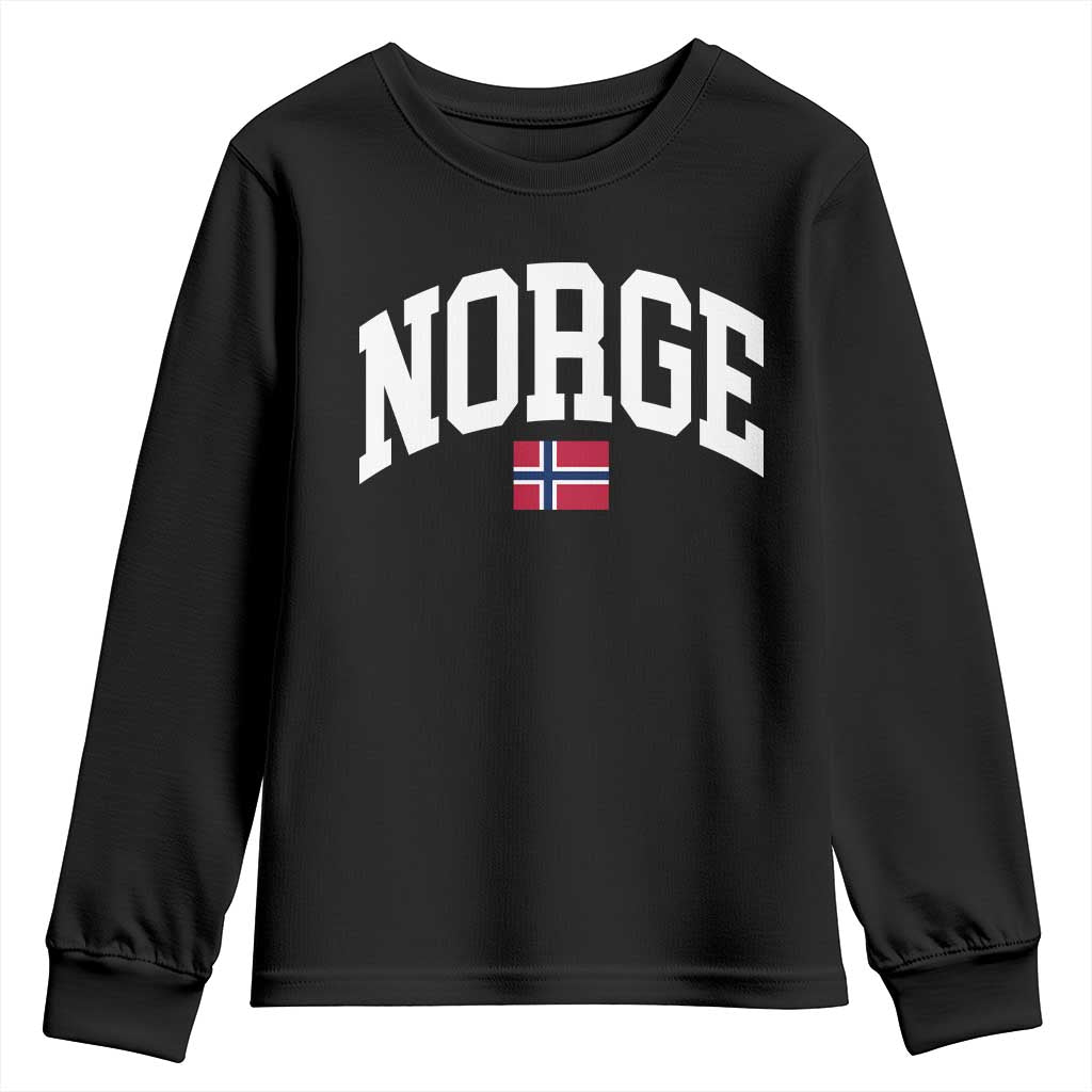 Norge Norway Flag Youth Sweatshirt Retro Varsity Lettering Norwegian Pride Scandinavian Heritage Graphic TS10 Black Print Your Wear