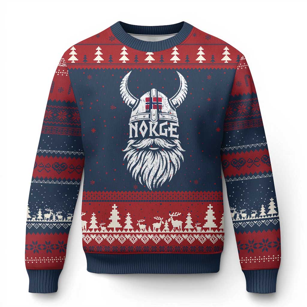 Norge Viking Norway Flag Ugly Christmas Sweater Norwegian Pride Norse Warrior Vintage Graphic TS10 Navy Red Print Your Wear