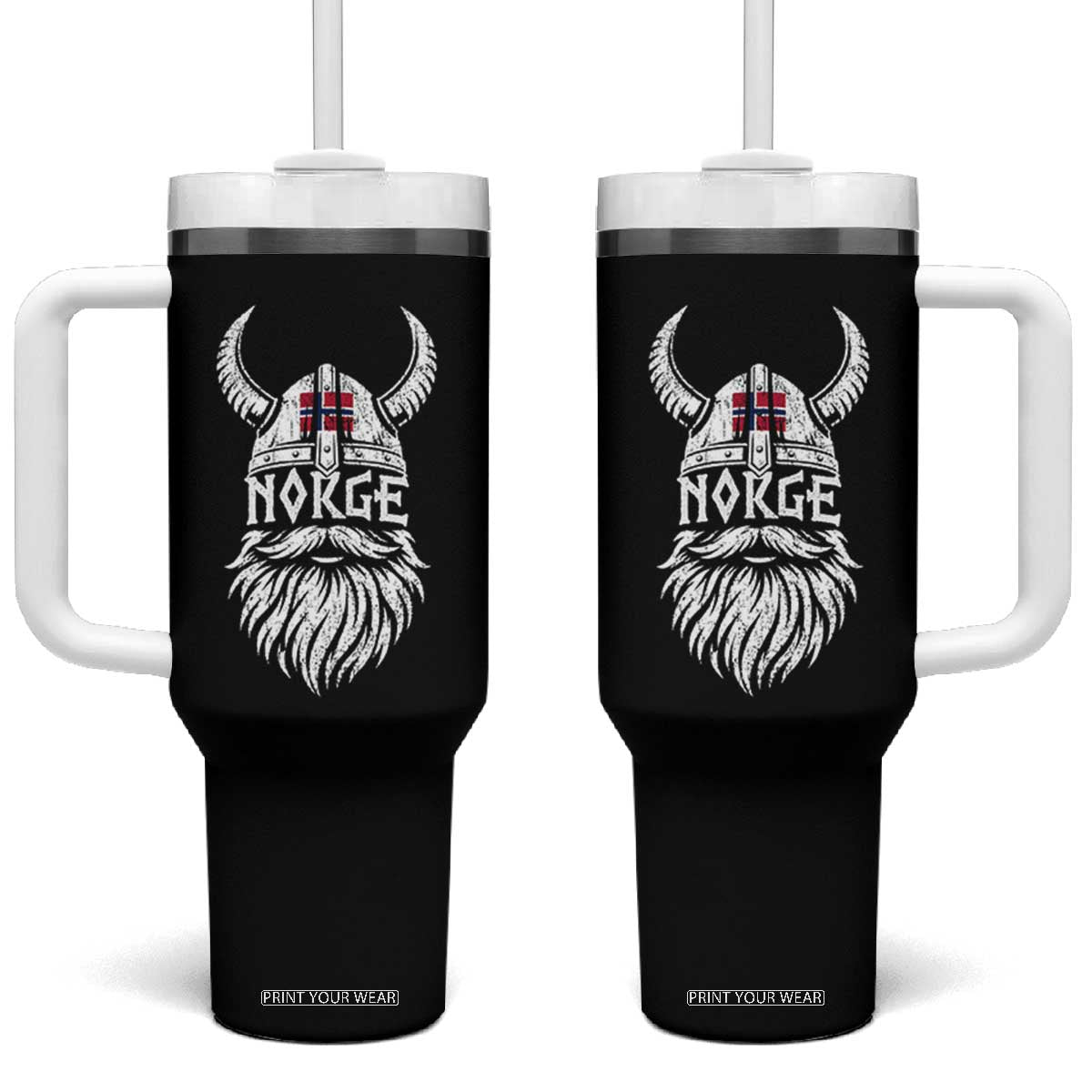 Norge Viking Norway Flag Tumbler With Handle Norwegian Pride Norse Warrior Vintage Graphic TS10 One Size: 40 oz Black Print Your Wear