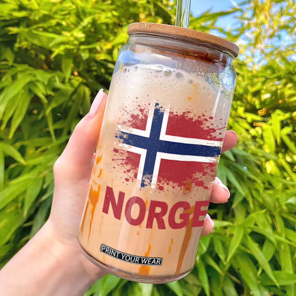 Norge Flag Glass Can Norway Watercolor Splatter Vintage Norwegian Pride Patriotic TS10 Black Print Your Wear