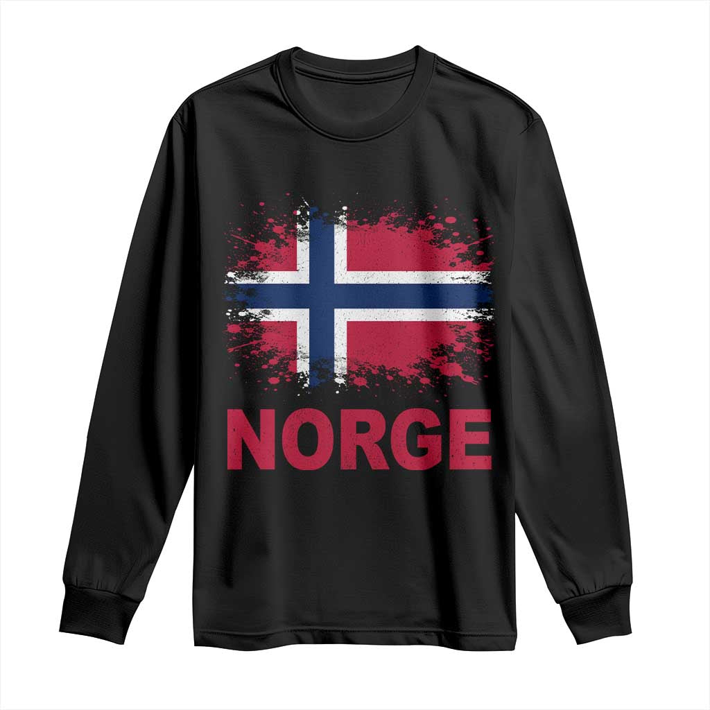 Norge Flag Long Sleeve Shirt Norway Watercolor Splatter Vintage Norwegian Pride Patriotic TS10 Black Print Your Wear