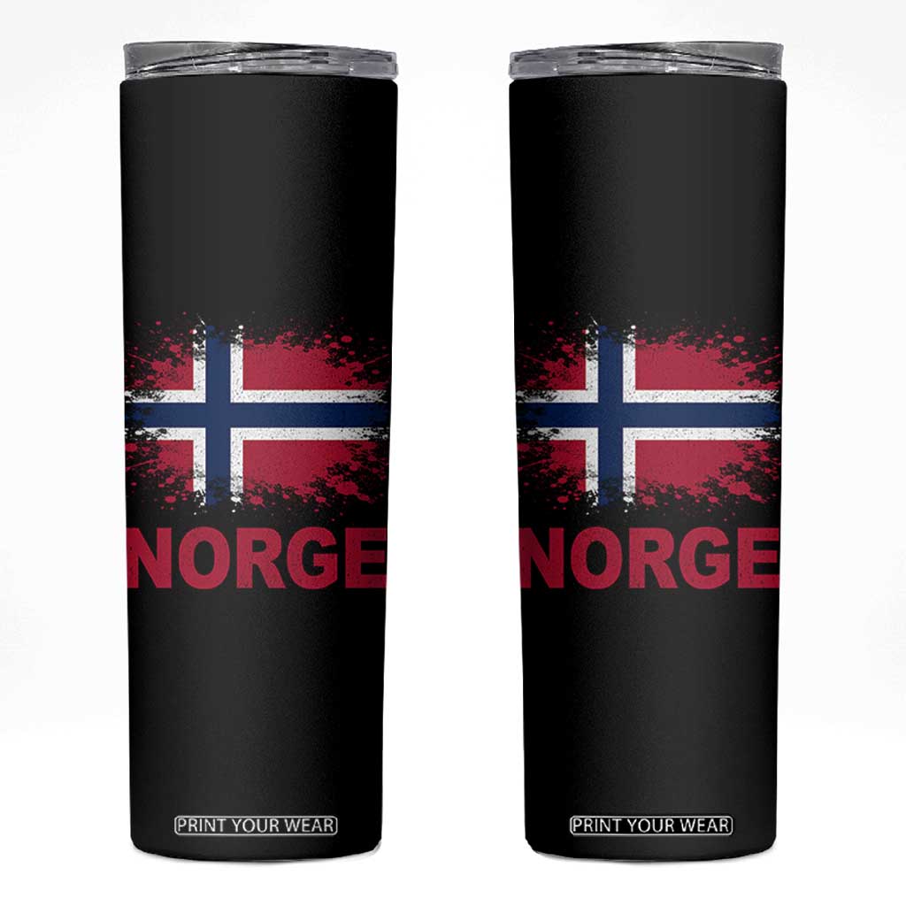 Norge Flag Skinny Tumbler Norway Watercolor Splatter Vintage Norwegian Pride Patriotic TS10 Black Print Your Wear