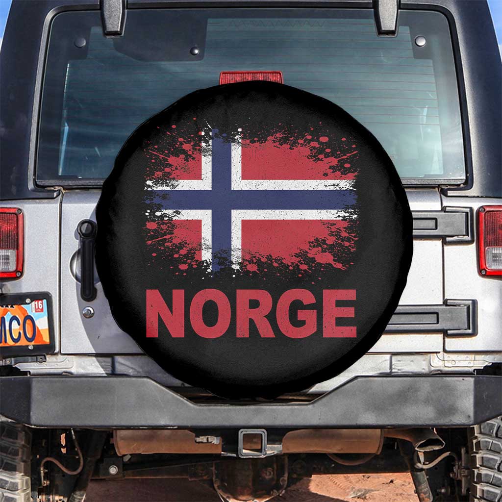 Norge Flag Spare Tire Cover Norway Watercolor Splatter Vintage Norwegian Pride Patriotic TS10 No hole Black Print Your Wear