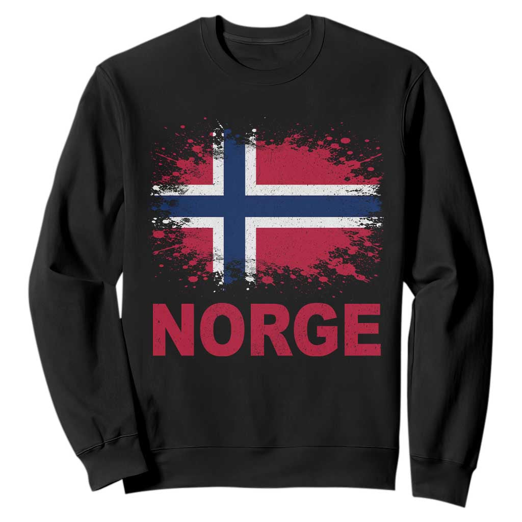 Norge Flag Sweatshirt Norway Watercolor Splatter Vintage Norwegian Pride Patriotic TS10 Black Print Your Wear