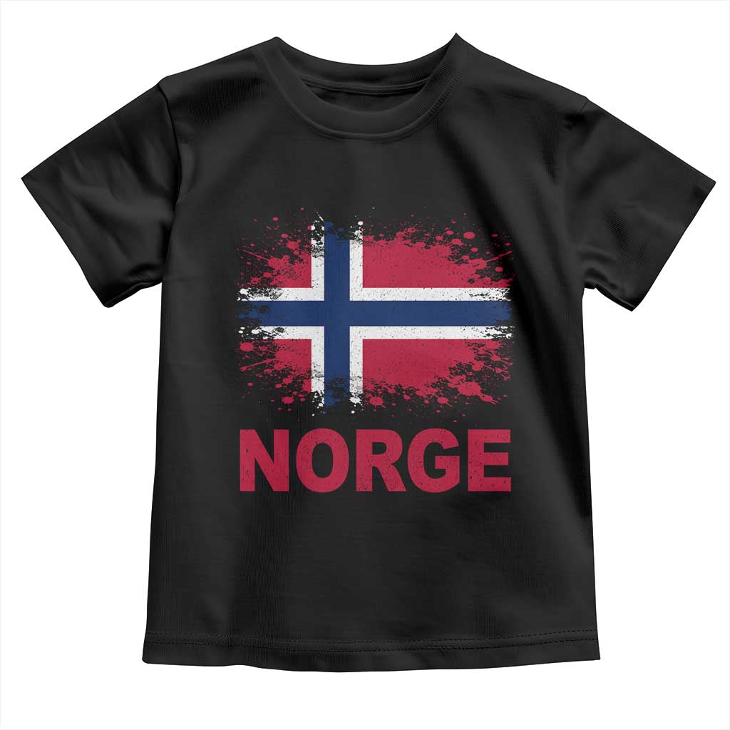 Norge Flag Toddler T Shirt Norway Watercolor Splatter Vintage Norwegian Pride Patriotic TS10 Black Print Your Wear