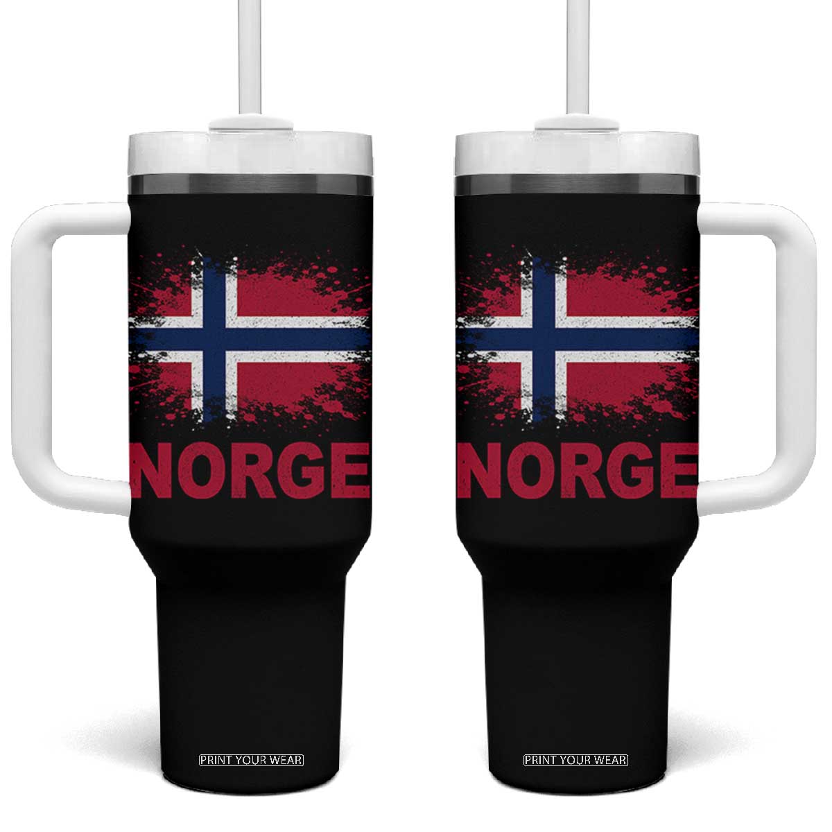 Norge Flag Tumbler With Handle Norway Watercolor Splatter Vintage Norwegian Pride Patriotic TS10 One Size: 40 oz Black Print Your Wear