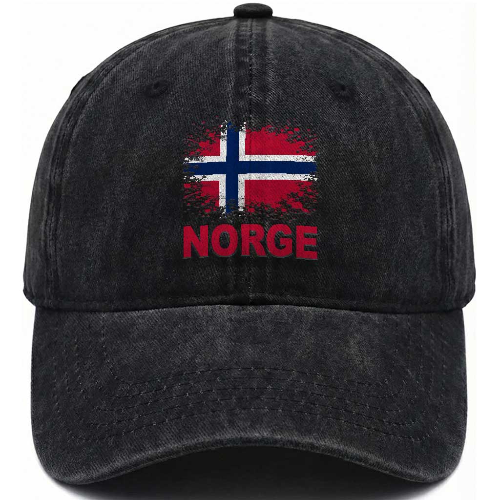 Norge Flag Washed Cotton Baseball Cap Norway Watercolor Splatter Vintage Norwegian Pride Patriotic TS10 Print Your Wear