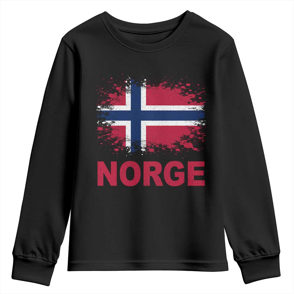 Norge Flag Youth Sweatshirt Norway Watercolor Splatter Vintage Norwegian Pride Patriotic TS10 Black Print Your Wear