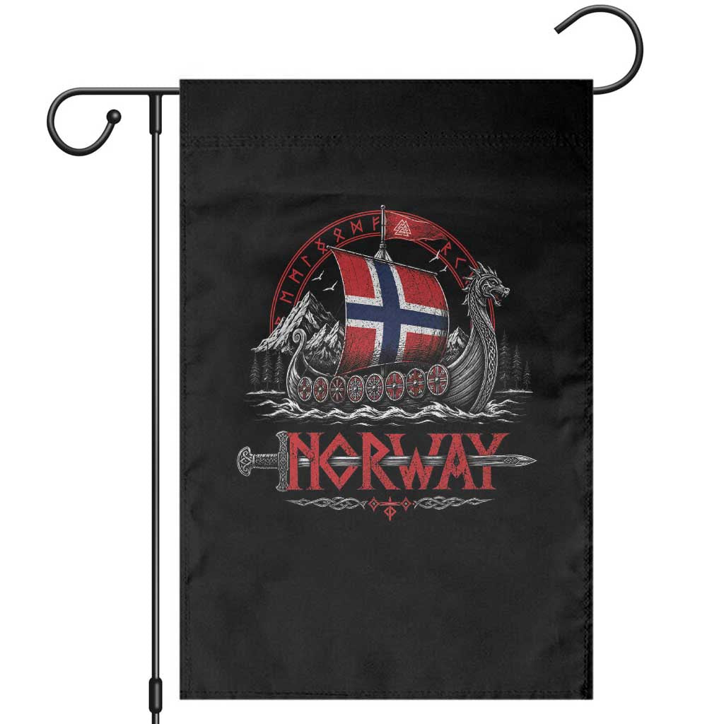 Retro Norwegian Viking Longship Norway Flag Garden Flag Vintage Nordic Heritage Warrior TS10 Black Print Your Wear