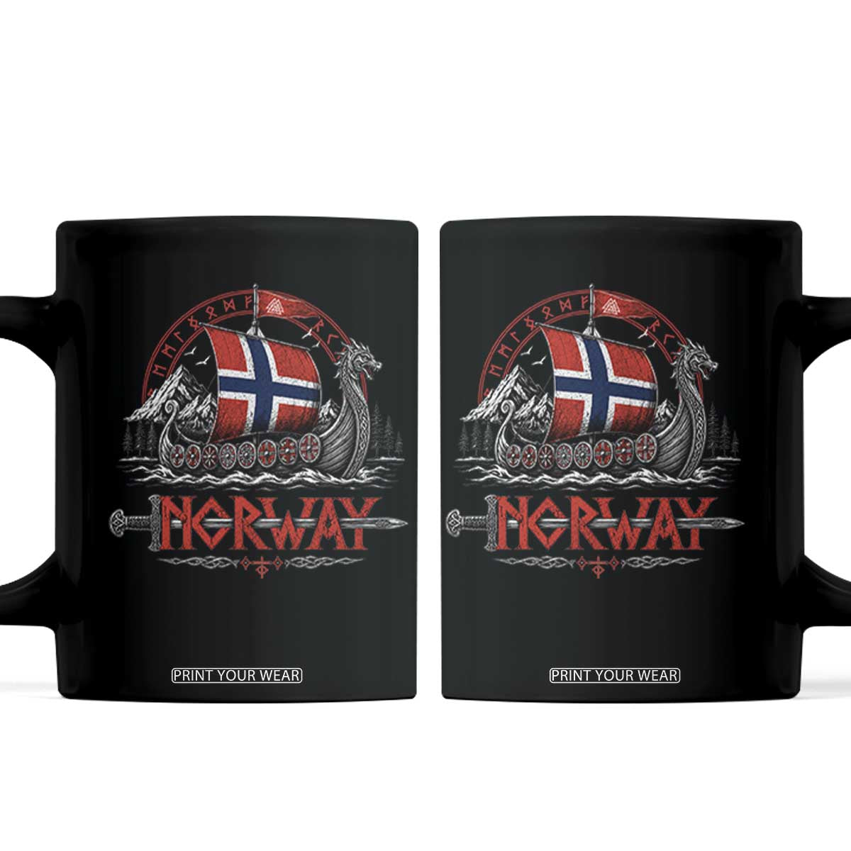 Retro Norwegian Viking Longship Norway Flag Coffee Mug Vintage Nordic Heritage Warrior TS10 Black Print Your Wear