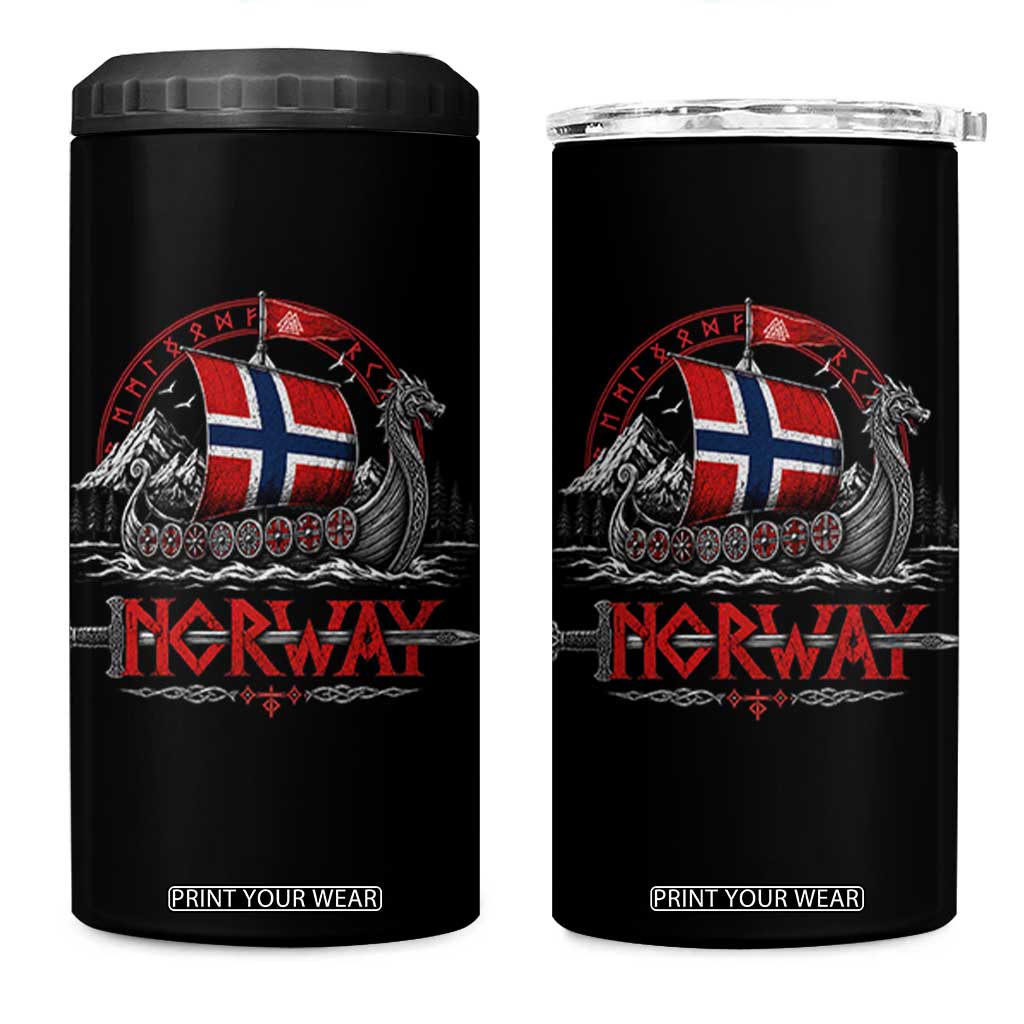 Retro Norwegian Viking Longship Norway Flag 4 in 1 Can Cooler Tumbler Vintage Nordic Heritage Warrior TS10 One Size: 16 oz Black Print Your Wear