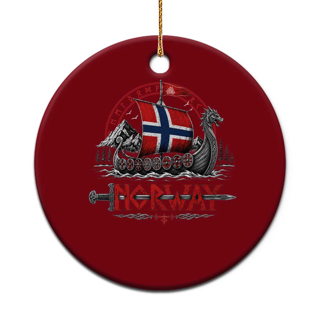 Retro Norwegian Viking Longship Norway Flag Ceramic Ornament Vintage Nordic Heritage Warrior TS10 1pc Red Print Your Wear