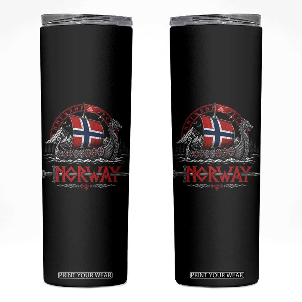 Retro Norwegian Viking Longship Norway Flag Skinny Tumbler Vintage Nordic Heritage Warrior TS10 Black Print Your Wear