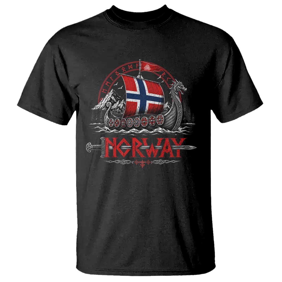 Retro Norwegian Viking Longship Norway Flag T Shirt Vintage Nordic Heritage Warrior TS10 Black Print Your Wear
