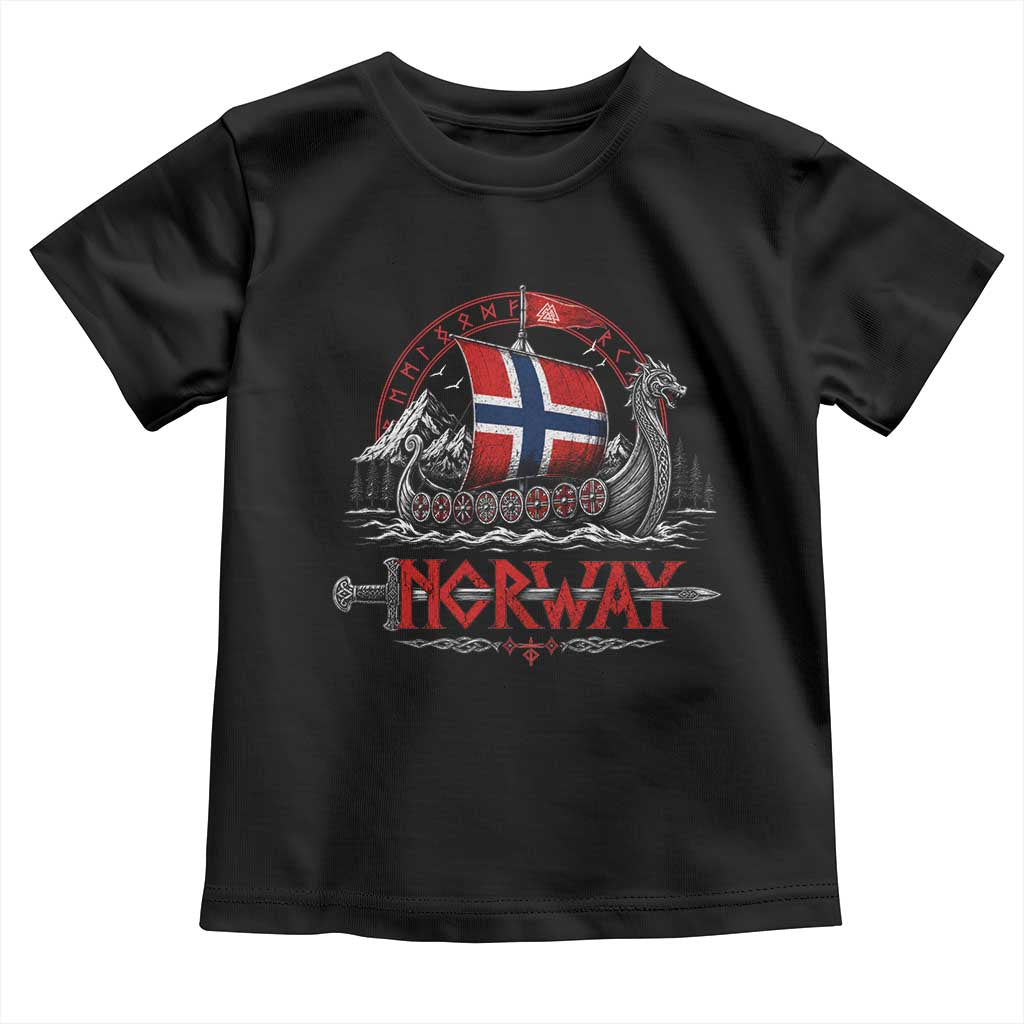 Retro Norwegian Viking Longship Norway Flag Toddler T Shirt Vintage Nordic Heritage Warrior TS10 Black Print Your Wear