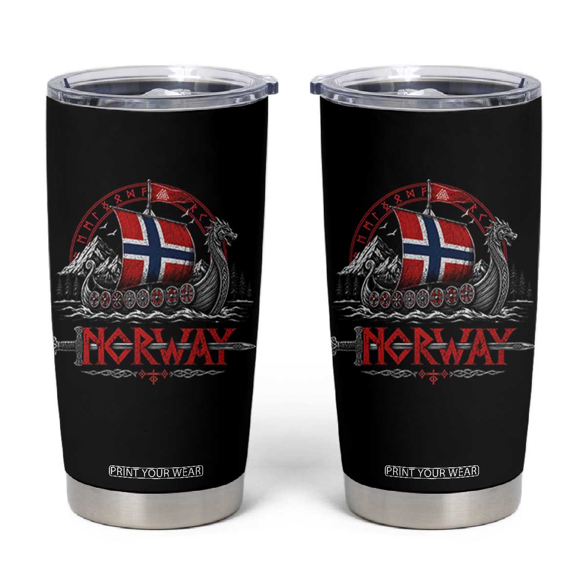 Retro Norwegian Viking Longship Norway Flag Tumbler Cup Vintage Nordic Heritage Warrior TS10 Black Print Your Wear