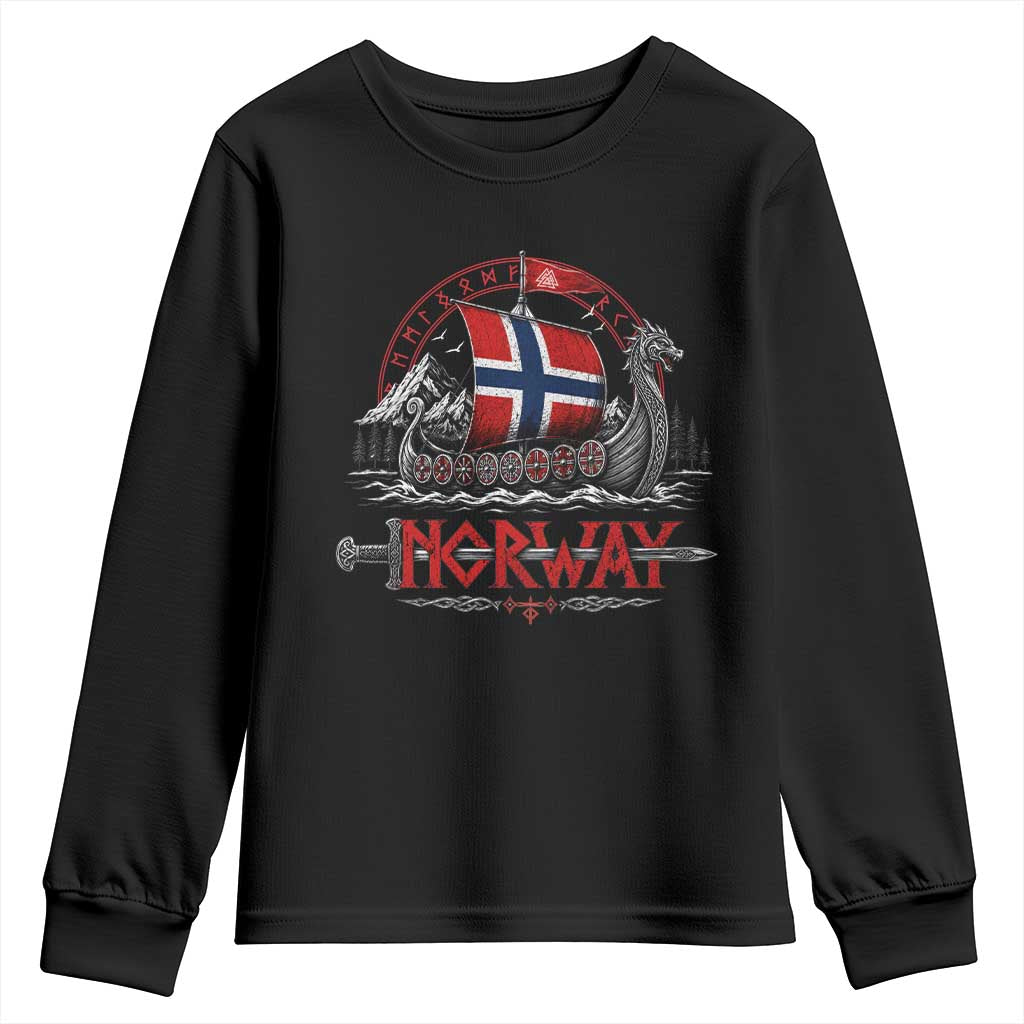 Retro Norwegian Viking Longship Norway Flag Youth Sweatshirt Vintage Nordic Heritage Warrior TS10 Black Print Your Wear